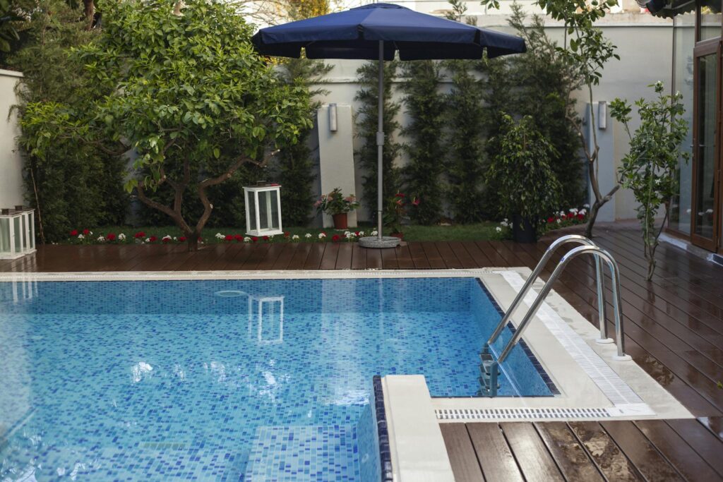 Swimming Pool Surrounded with Wooden Deck